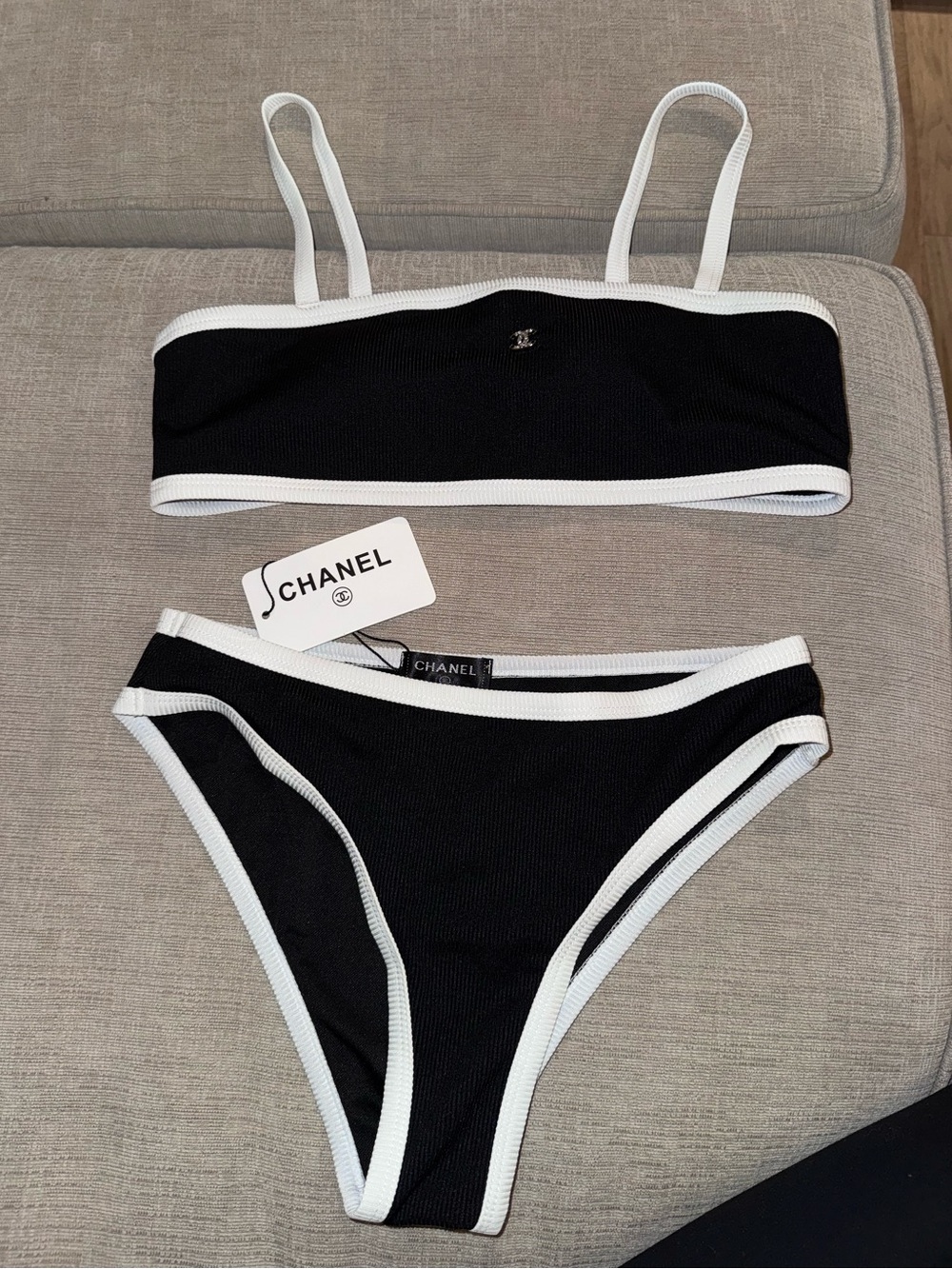 CHANEL (In$pired) Black Bikini with White Contrast Trim
